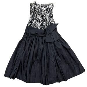 Vintage Nadine Black White Lace Strapless Prom Party Formal Dress Gown Sz 9 USA